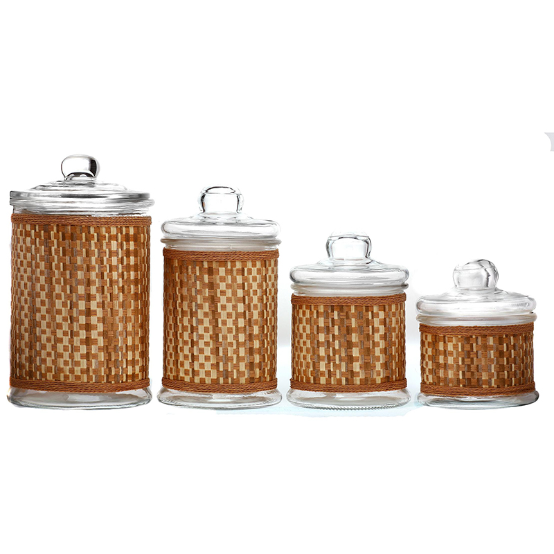 Glass food storage jar Clear Glass Jar with cloth wrap
