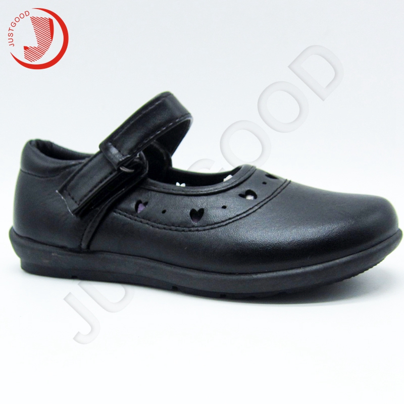 JUSTGOOD Injection Cheap Hot Sale Girls Black shoes PVC sole Comfortable Anti-slip Girls School ShoesXR18001-1