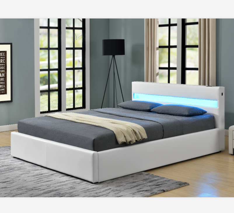 Modern Fashion bed room furniture functional Soft Bed with Gaslift storage & LED light and bluetooth speakers 2126-1GS