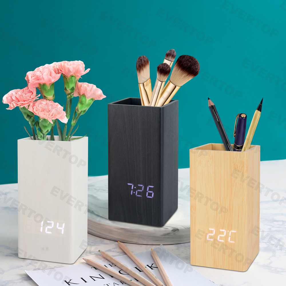 Wooden Pen Holder Alarm Clock Et587