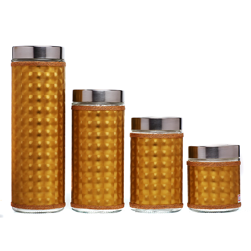 Glass food storage jar Clear Glass Jar with cloth wrap
