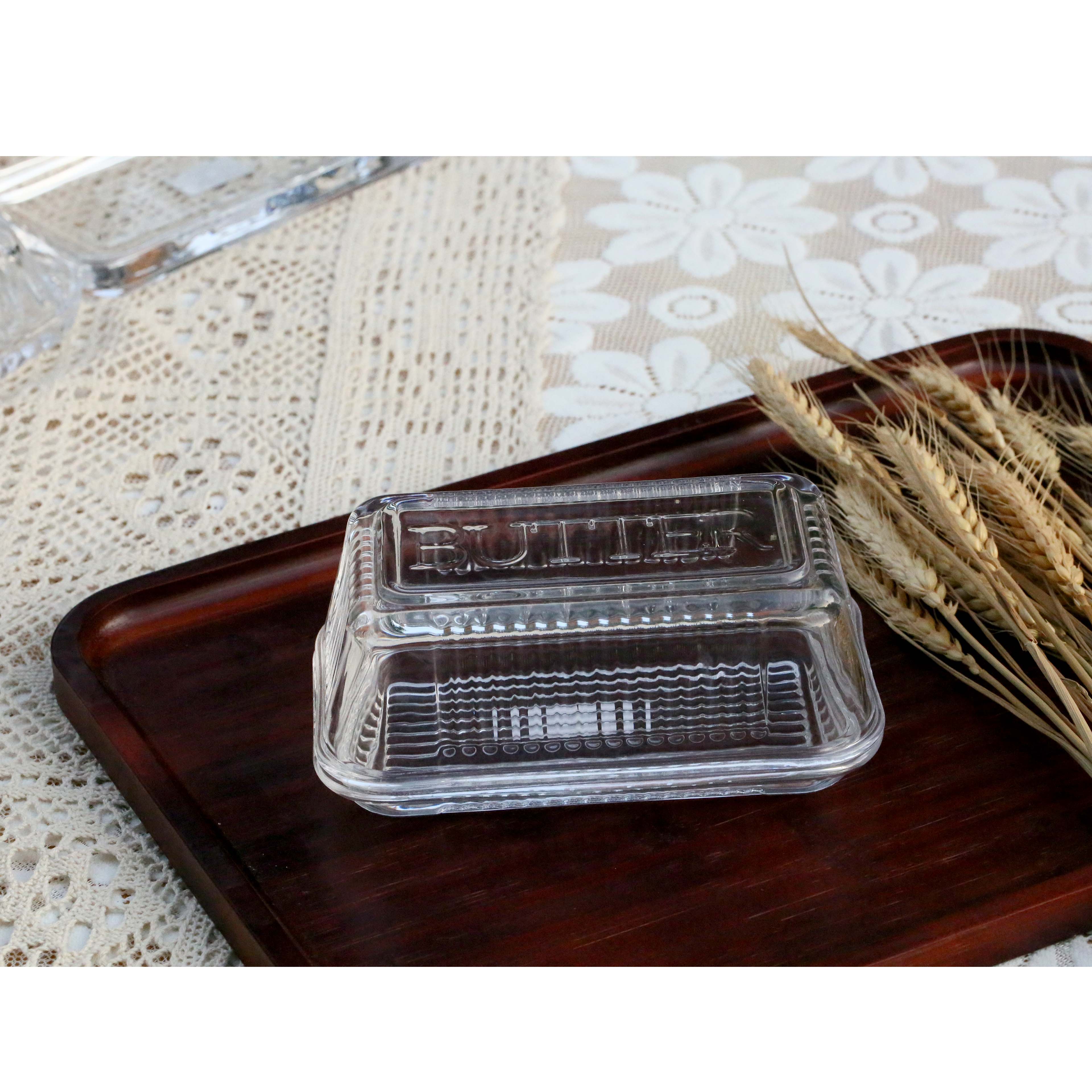 Glass Butter Dish, Classic Covered 2-Piece Design Clear, Traditional Kitchen Accessory Dishwasher Safe