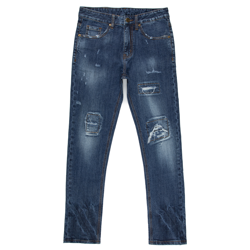 Street fashion denim jeans men ripped stitching patch jeans pants spandex jeans trousers G2007