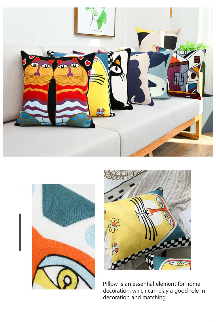 CUSHION fb-01 Hot Sale Embroidery Impressionist Cotton Canvas European Decorative Pillowcase Style Sofa Cushion Cover