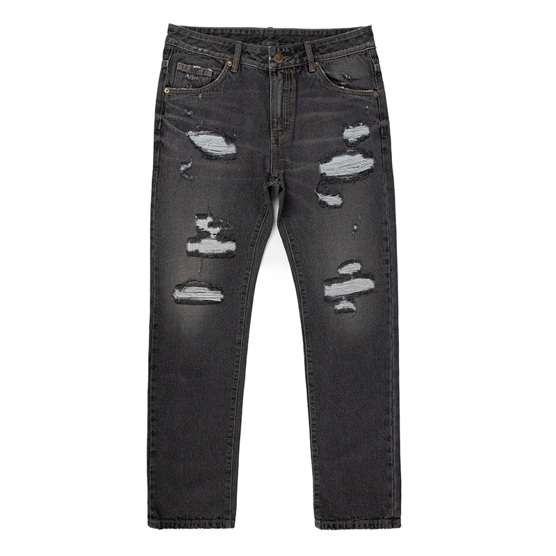 Personalise ripped jeans high cotton fabric straight denim jeans pants men mid waist jeans trousers G2058
