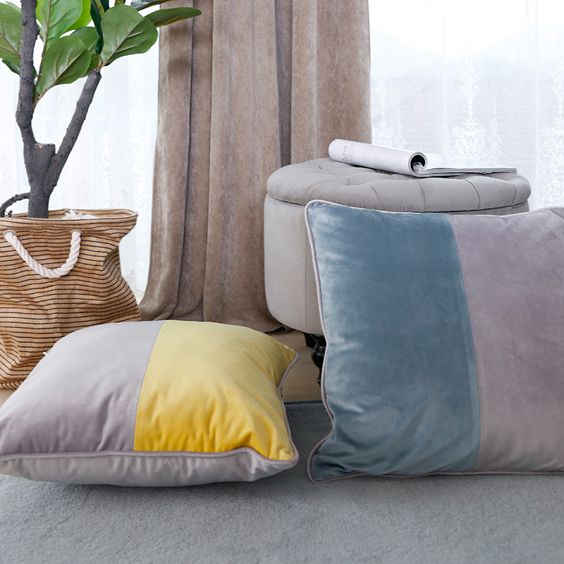 CUSHION C002 Pillow case Splicing Two-color piping Pillow Cover High-grade Velvet Cushion Cover Sofa European Style Cushion Cover