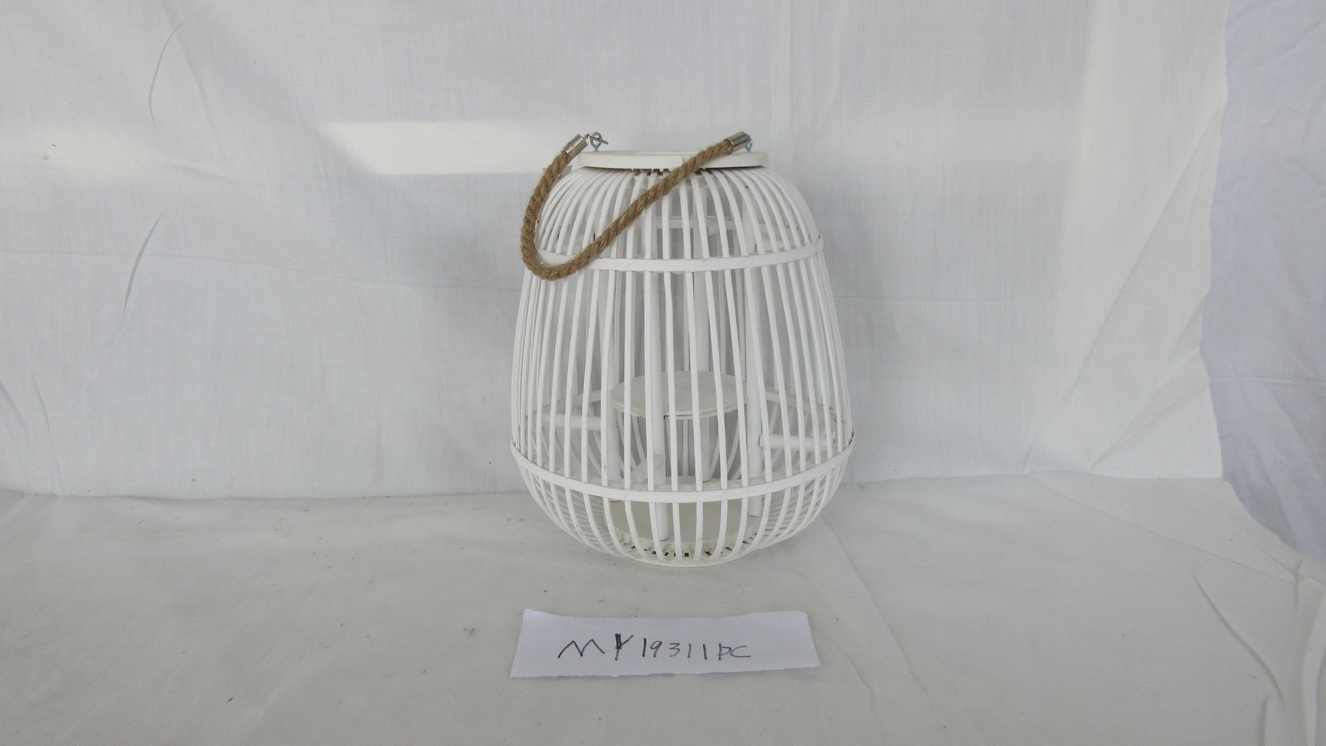 White Bamboo handmade lantern candle holder with glass bottle