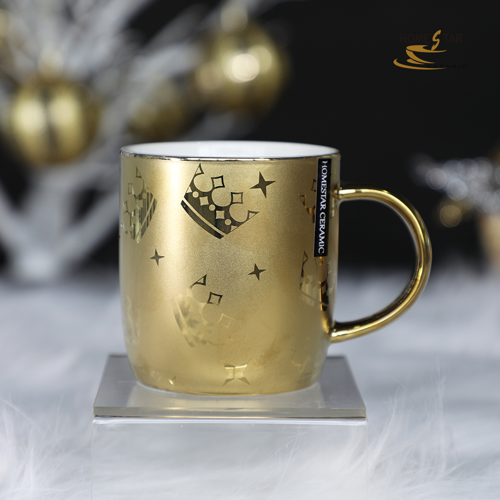 12oz barrel shape gold electroplate mug