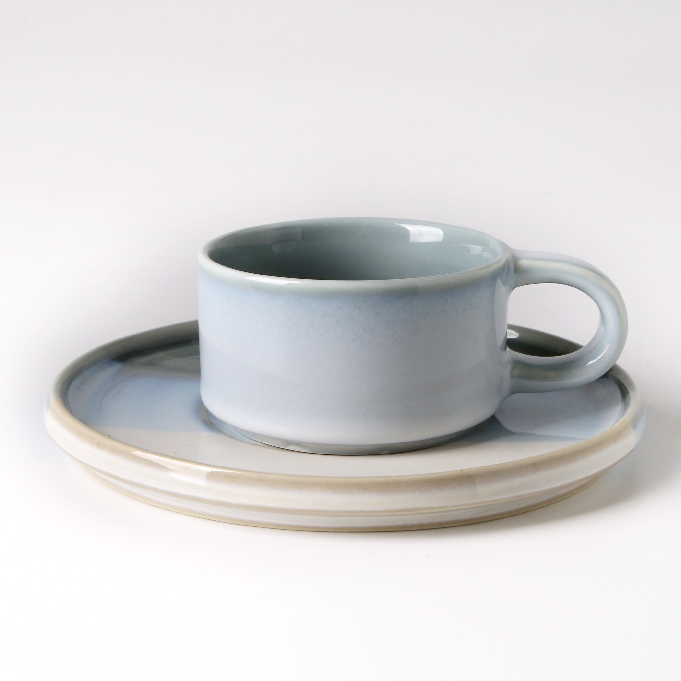 3.9"coffee cup and saucer reactive glaze