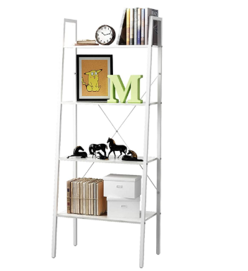 Ladder Shelf, 4 Tier Vintage Bookcase, Multipurpose Plant Flower Stand Bookshelf Storage Rack Shelves, Wood Look Accent Metal Frame Modern Furniture Home Office