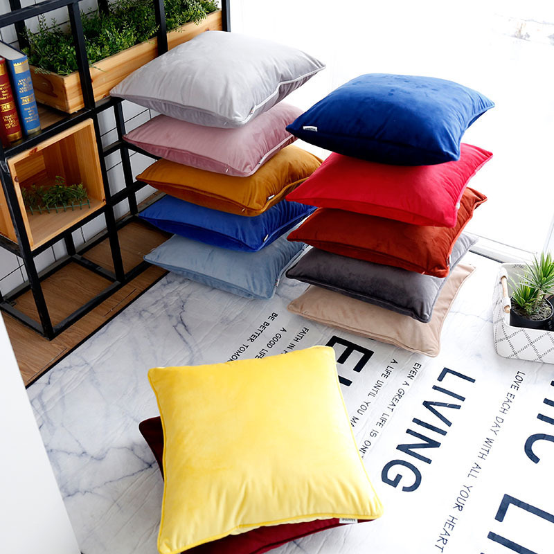 CUSHION A003 Modern Nordic Design Soild Color Velvet Piping Sofa Pillowcase home Decoration Pillow cover Cushion Cover For Home
