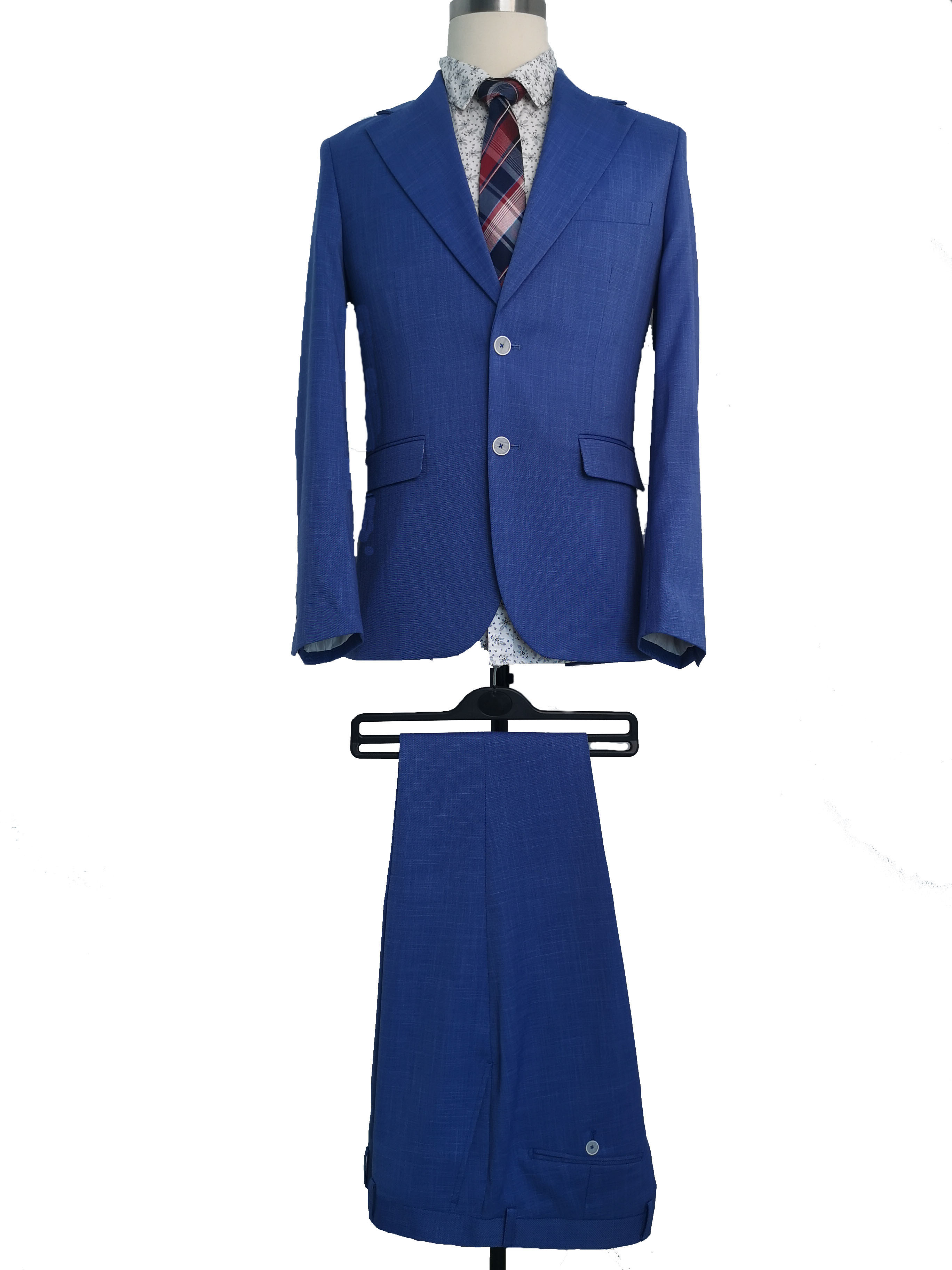 Blue Regular Fit Men's Classic Suits with Stretch