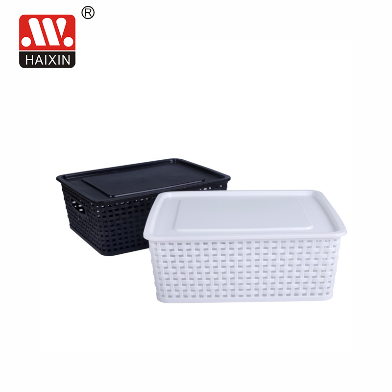 Haixing plastic strap woven basket STORAGE BASKET W/LID 10L #12085