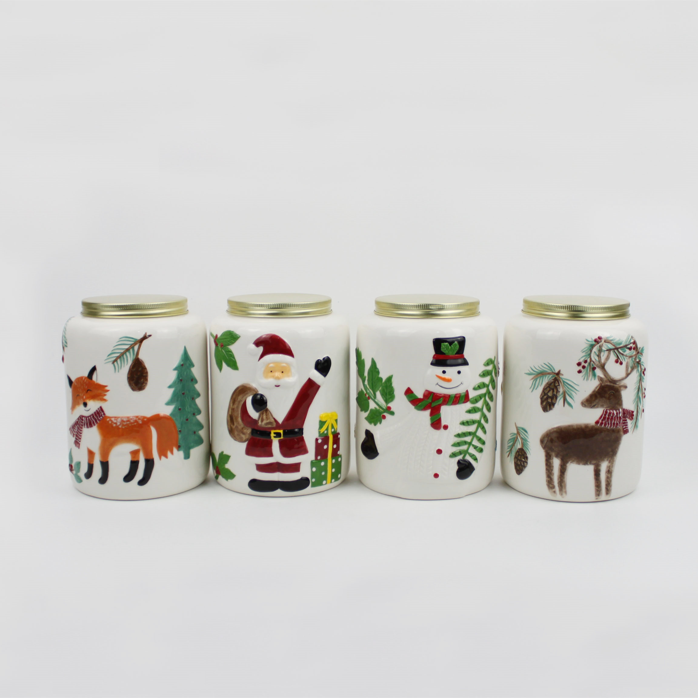White Ceramic Cookie Canister, Hand-panited Christmas Cookie Canister