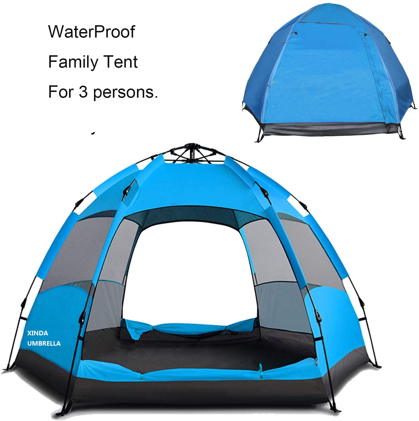 Waterproof Family Camping Tent for 2-3 Persons, Automatic Tent,Instant Setup Double Layer Family Camping Tent for Outdoor Sports