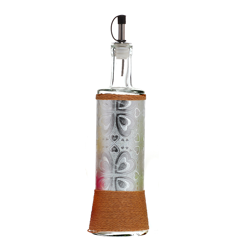 Glass oil bottle with cloth wrap