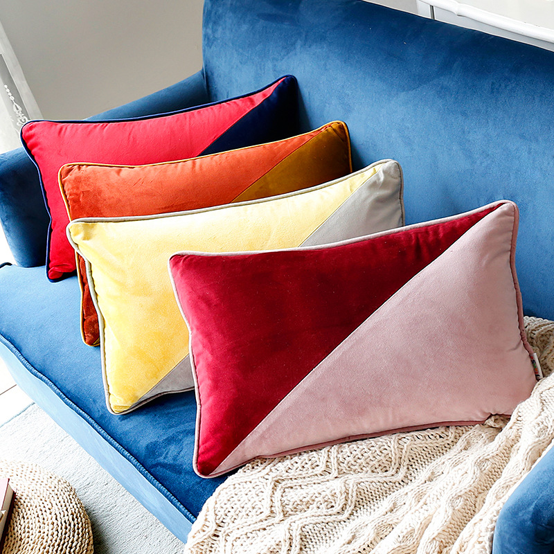 CUSHION C001 Pillow case Splicing Two-color piping Pillow Cover High-grade Velvet Cushion Cover Sofa European Style Cushion Cover