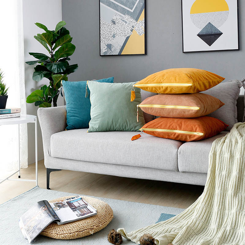 CUSHION C003 Large Zipper With Striped Flannel Both Sides Light Luxury Pillowcase Sofa Cushion Cover