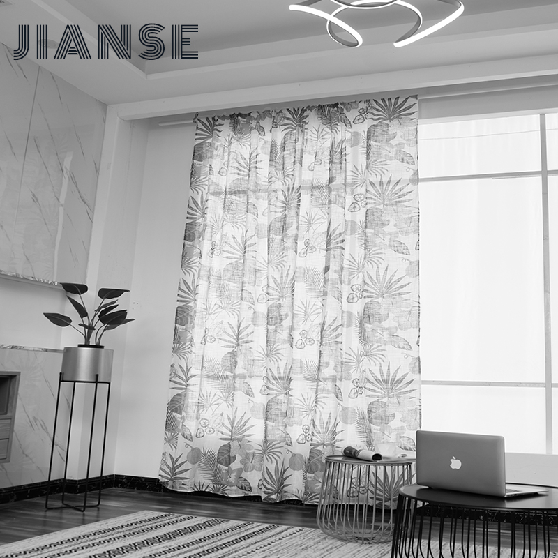 CURTAIN A3932 Linen fabric floral leaf printing curtain engineering sheer manufacture for home window indoor