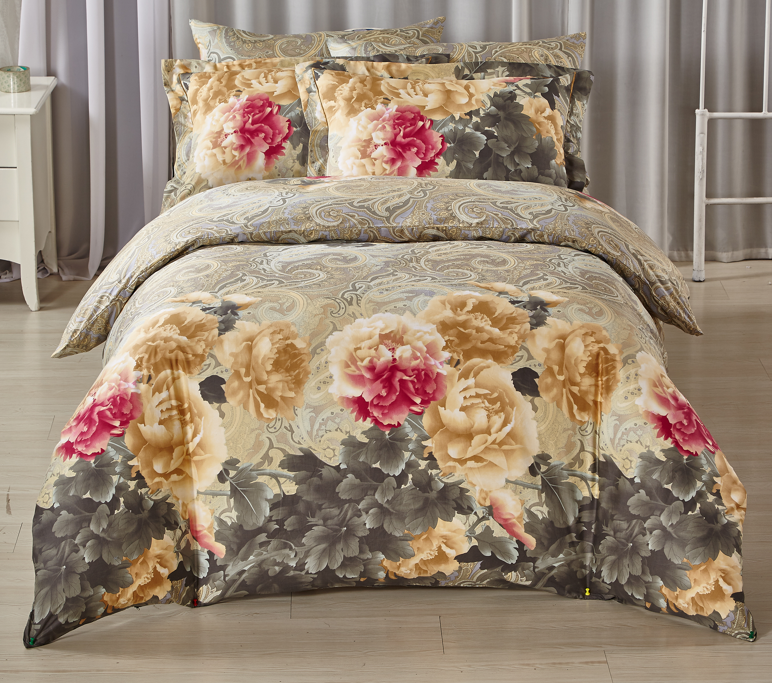 100cotton sateen Paisley printed bed sheet sets