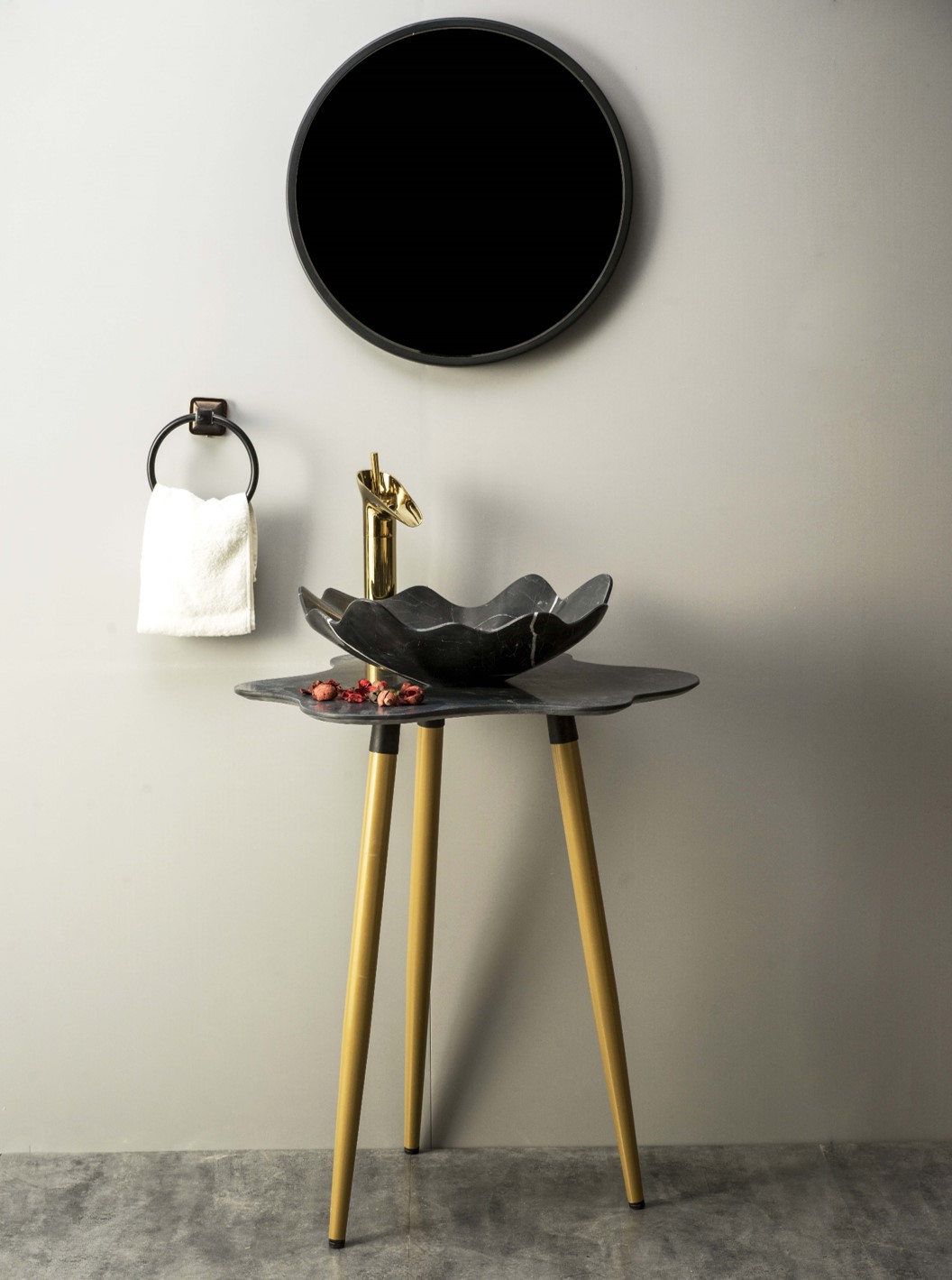 TRI-BG + VT-FLO6060BM + LOTU4214BM Marble Table & Basin Whole Set