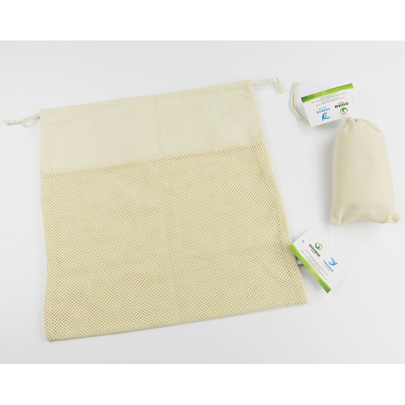 custom drawstring splicing cloth mesh food packaging bag