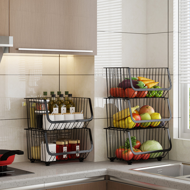 2-3-4-5 Tier Metal Wire Kitchen Storage Basket With Wheels