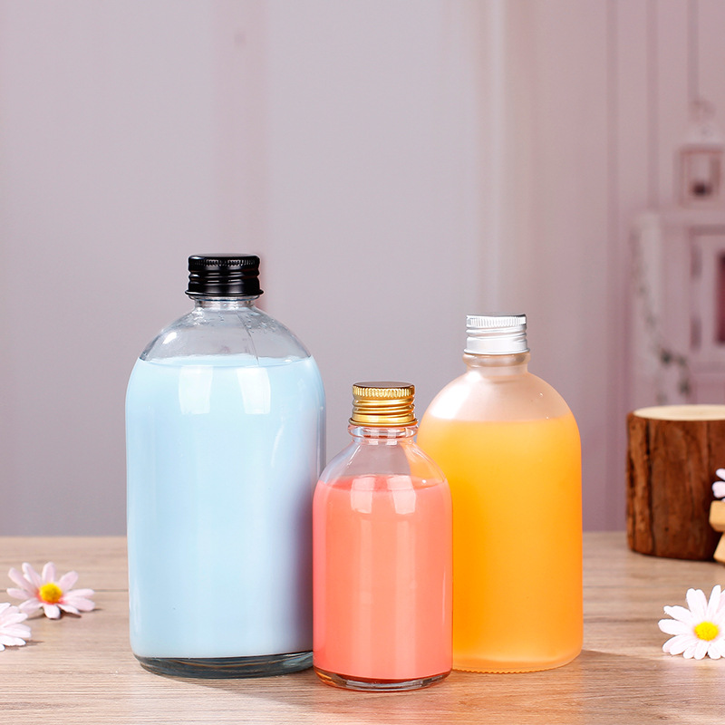 270ml 350ml 500ml clear round glass bottle for drinking with aluminum lid
