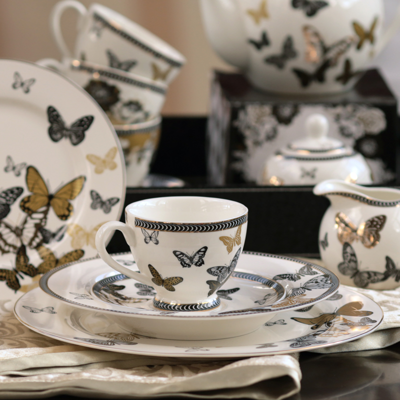 ZH1926 luxury butterfly gold design colllection 220cc tea cup and saucer