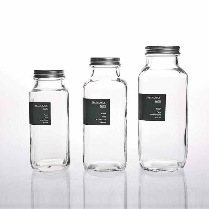 Iron lid glass jar, iron lid square canister,