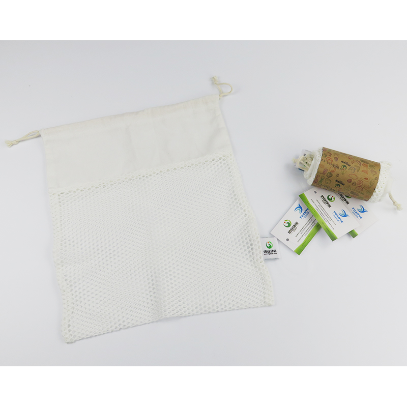 custom drawstring cotton cloth mesh splicing eco reusable bag