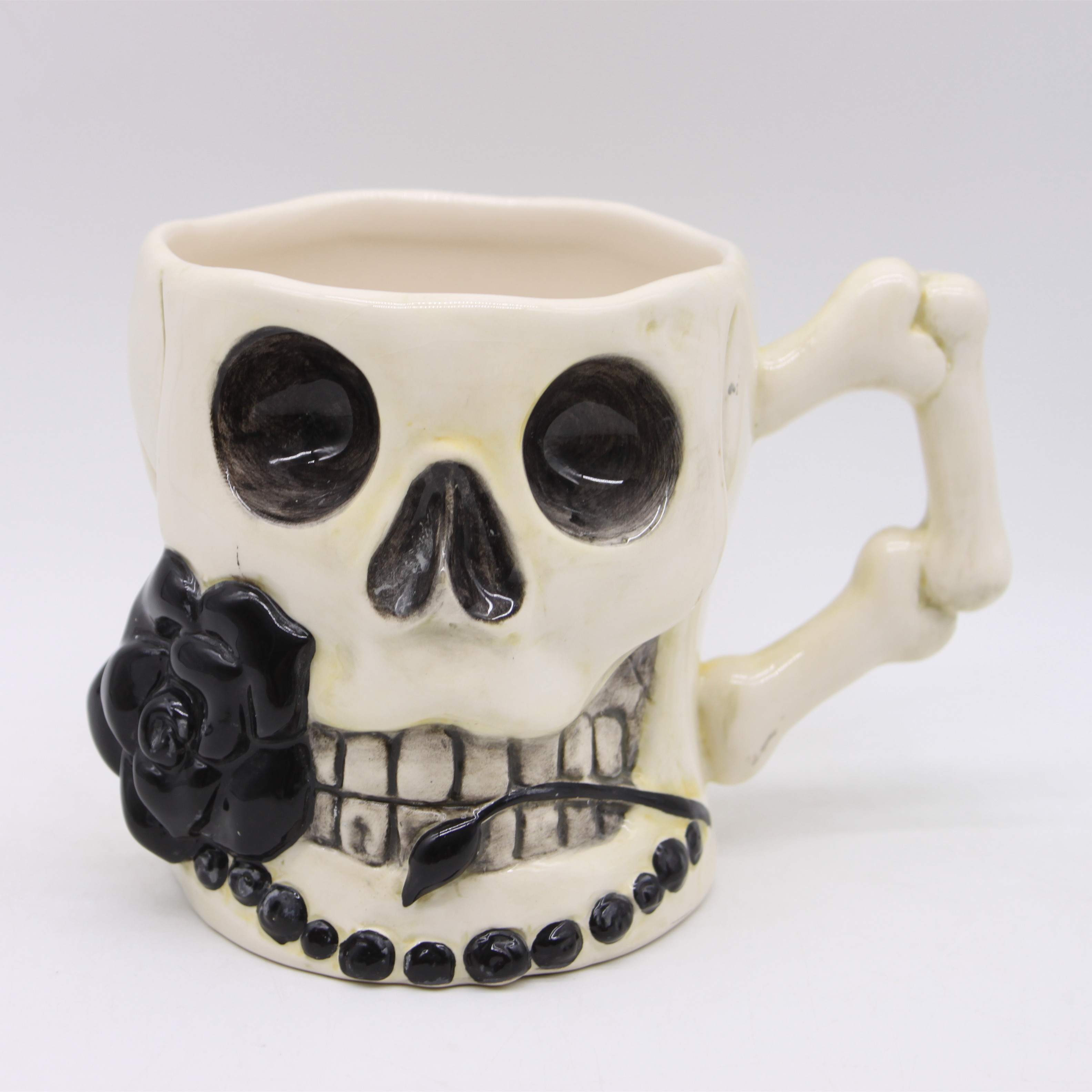 S2 Ceramic Halloween Skull Mug, Hand-painted Ceramic Skull Mug