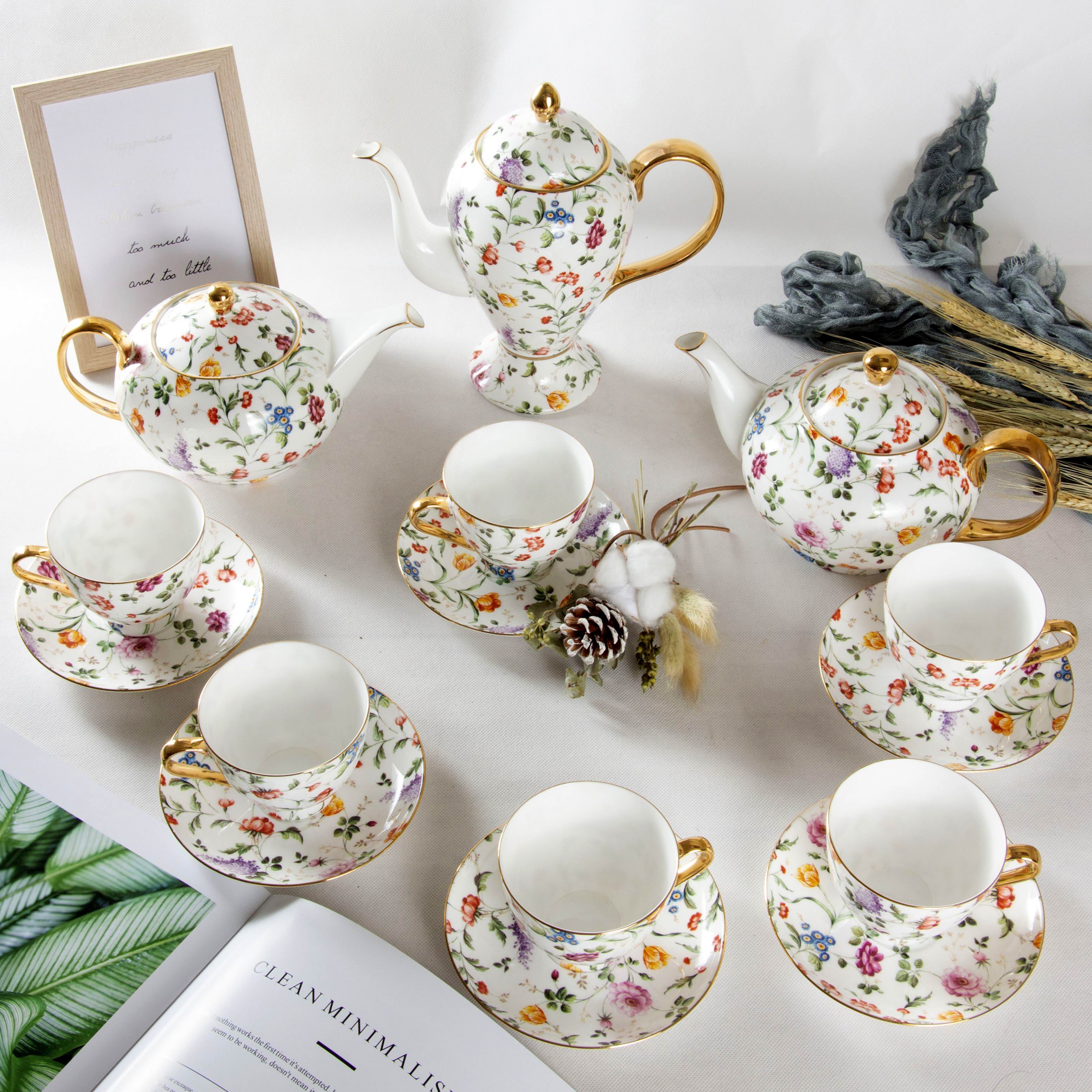 Elegant Fashion Lovely Small Floral Decal Printing Ceramic Teaset