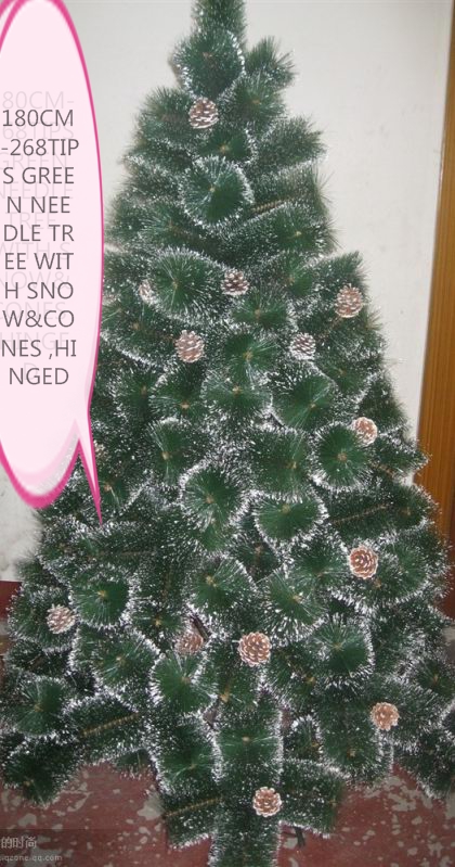 180cm-268tips Green Needle Tree With Snow&cones ,hinged