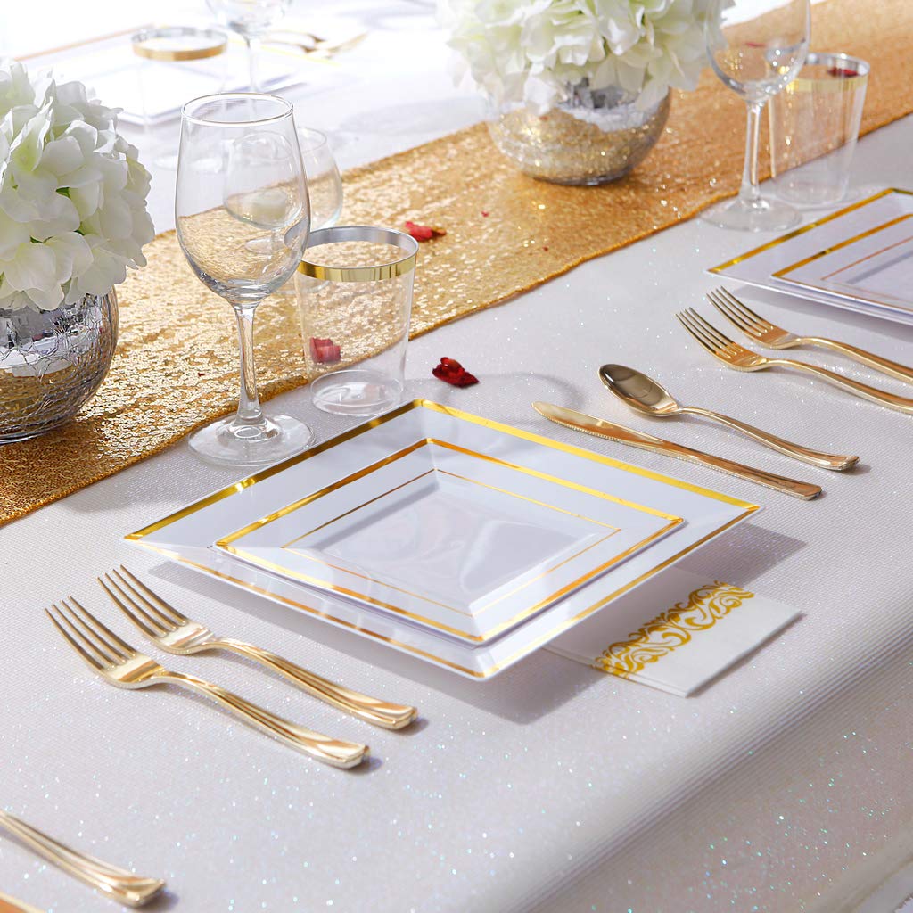 ES02/03 gold rim two lines disposable plastic square plates