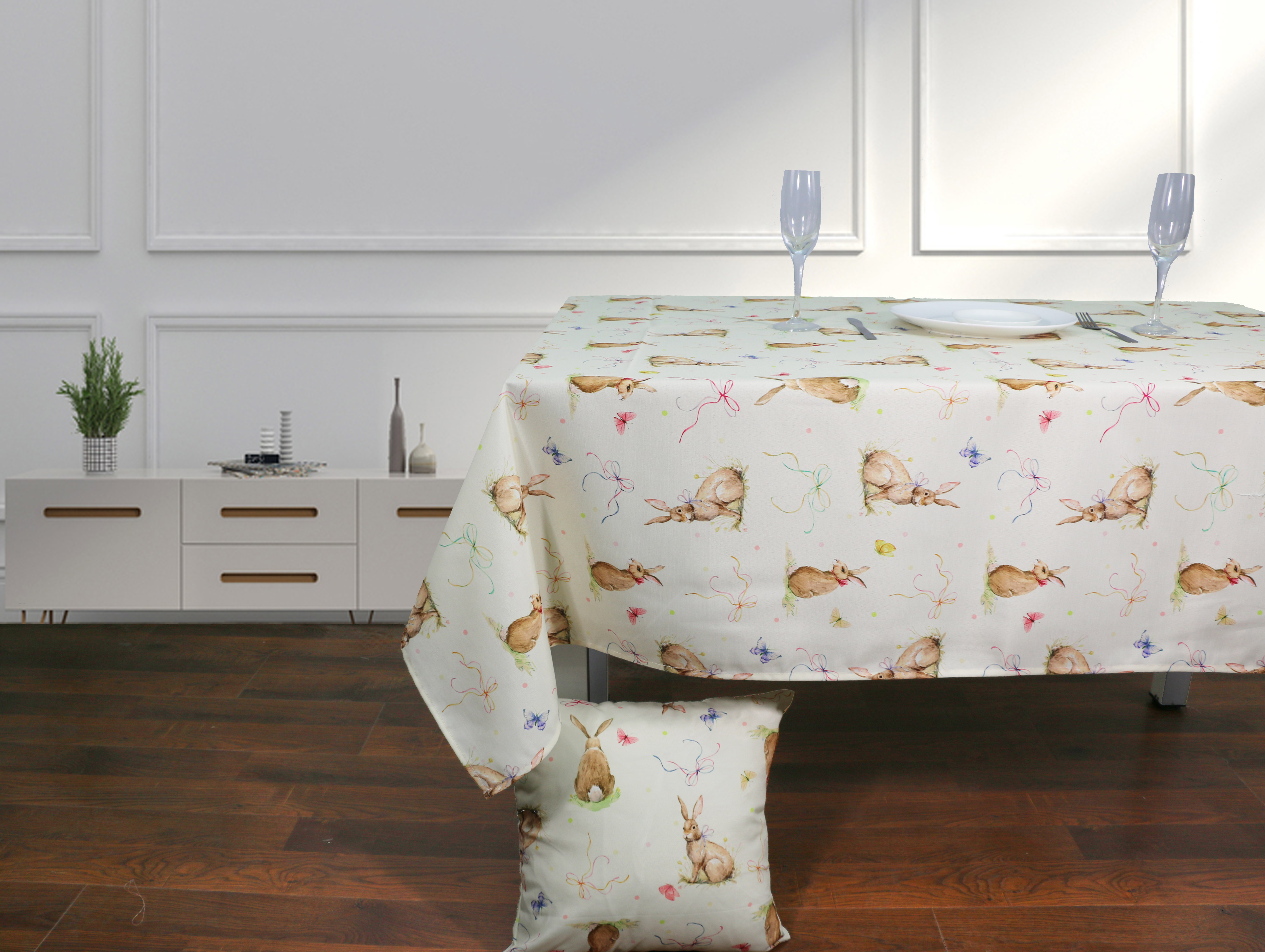 Rabbit bunny flower print tablecloth