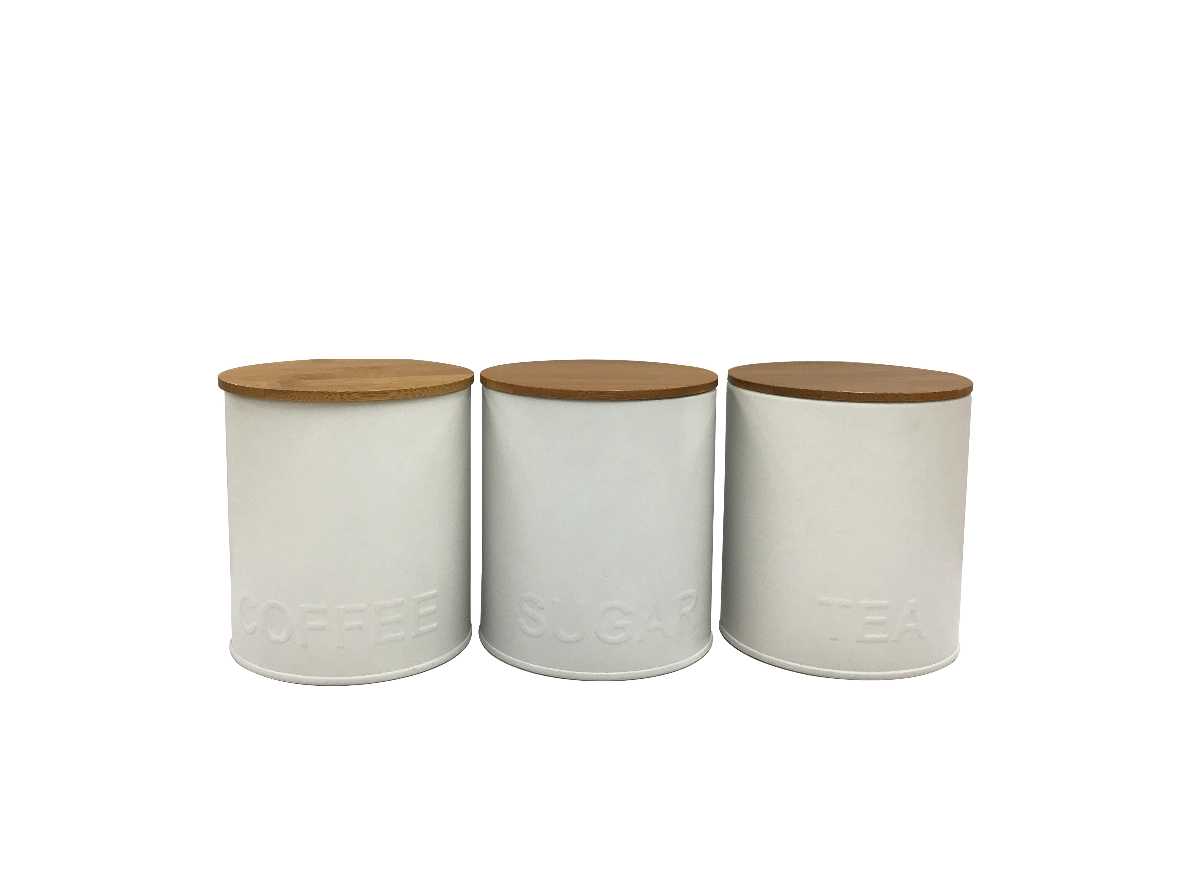 Tea Coffee Sugar Kitchen Storage Jar Metal White Bamboo Lid