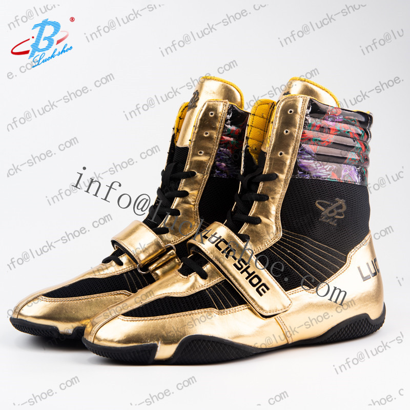High-grade cowhide racing shoe Wrestling shoes squat bodybuilding shoes , weightlifting shoe Combat fight Fitness gym training boxing shoes silver/gold