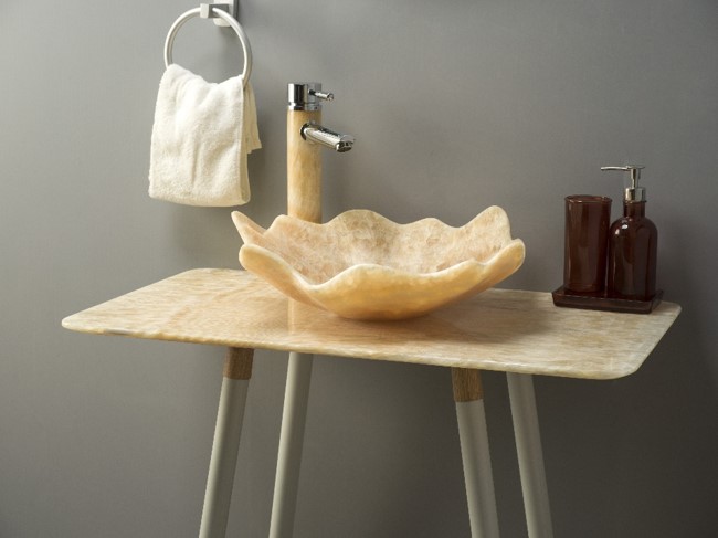LOTU4214HO Contemporary Design Wash Basin in Honey Onyx