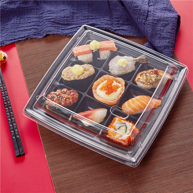 SM1-3111Black Compostable PP BOPS sushi tray with lid with different sizes