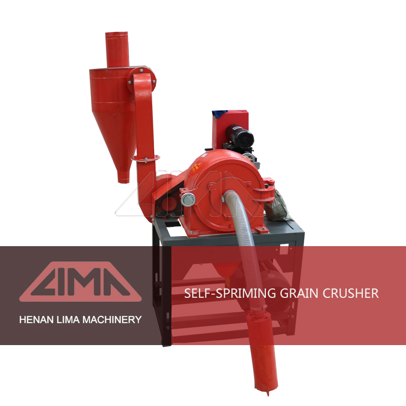 Self-priming grain crusher