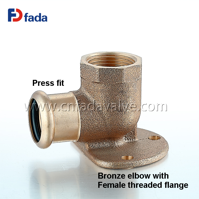 Bronze Press Female 90°Elbow, Press x FPT, with Ear Drop