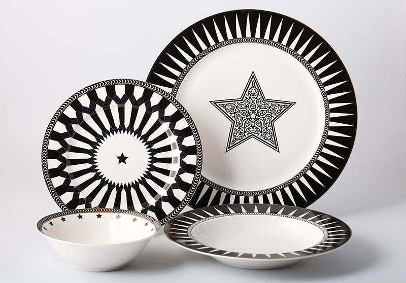 ZH1925 black star gold design colllection 16pc dinner set