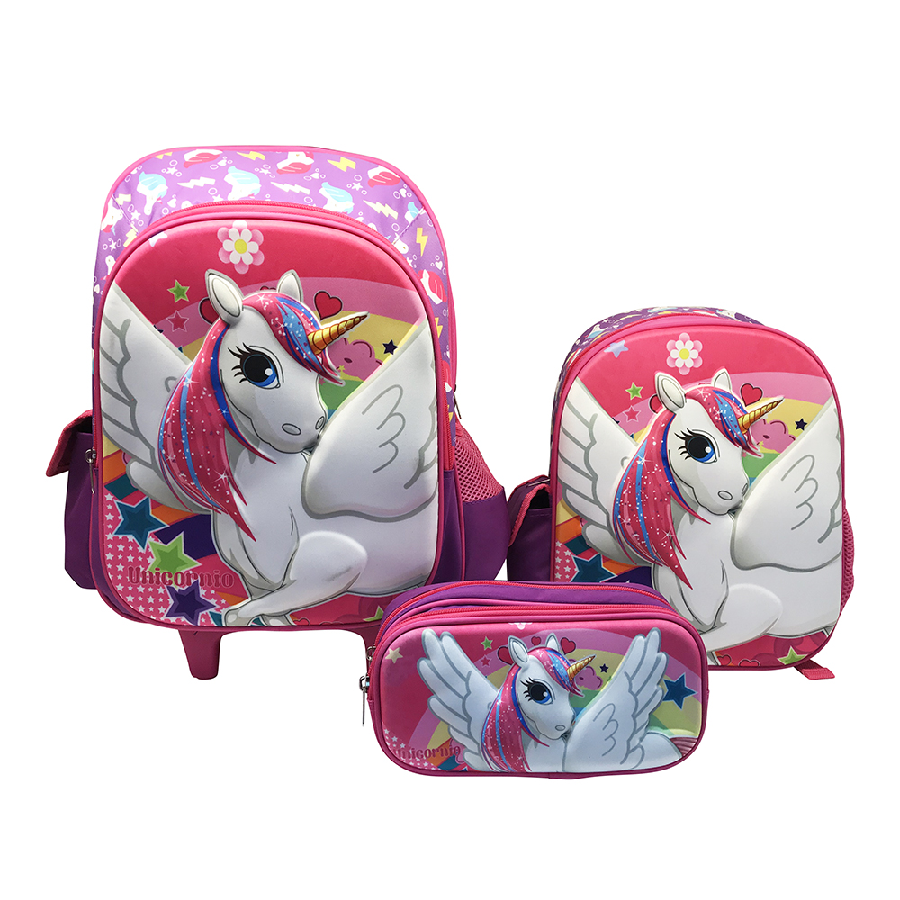 Unicorn set bags with trolley school bag and pencil case for girls