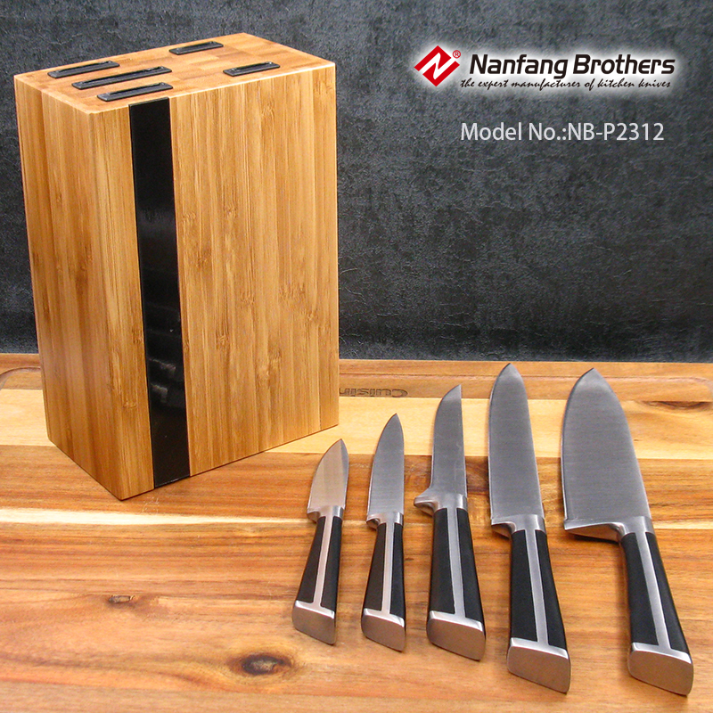 7-piece kitchen knives set with Rubber wood block & ABSforged handle.