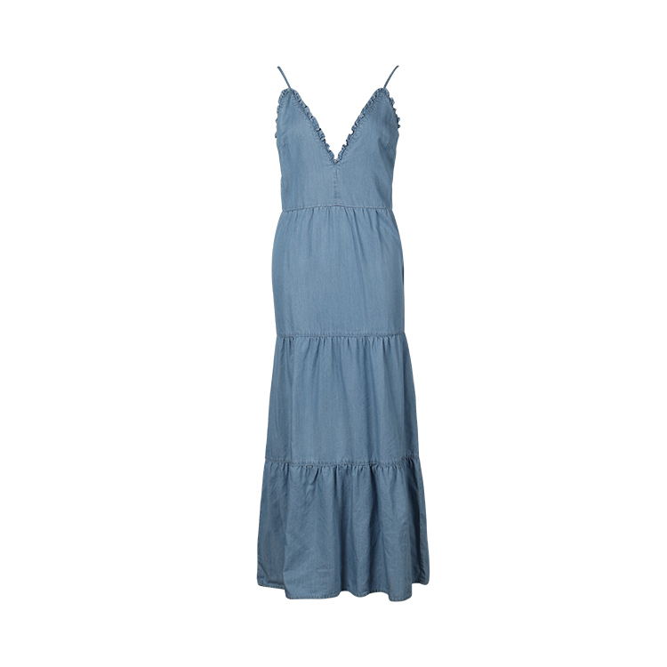 denim spaghetti strap maxi dress