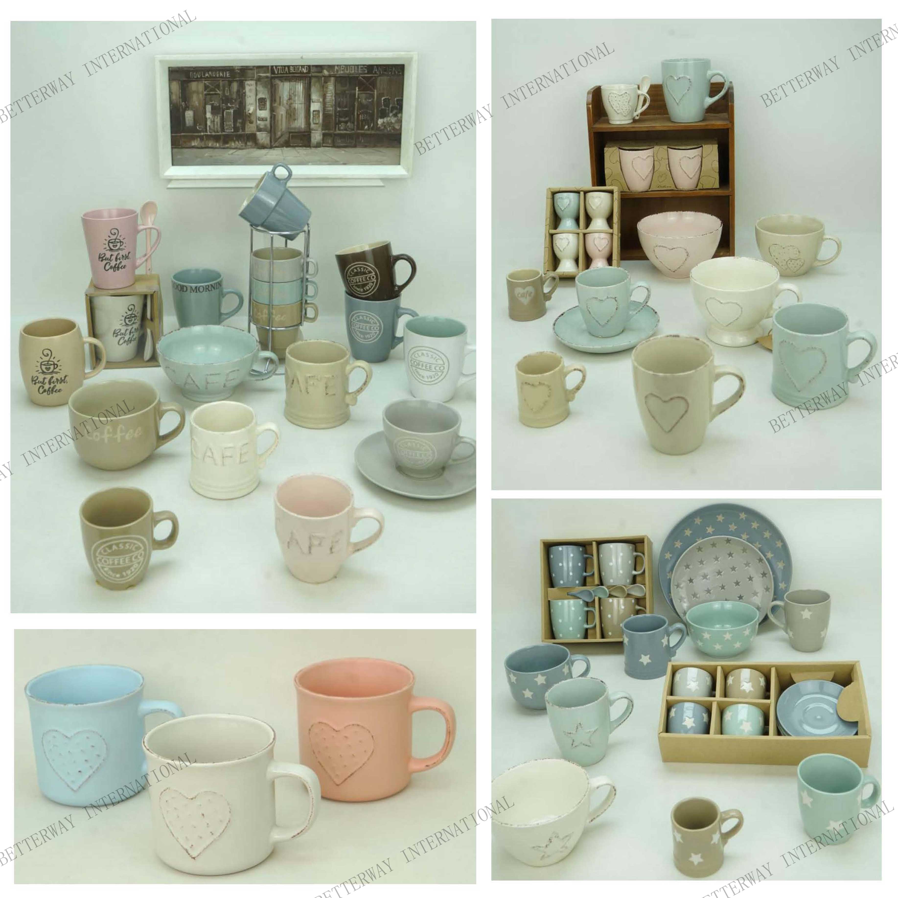 No. 046 Stoneware mug with embossed/engraved coffee pattern