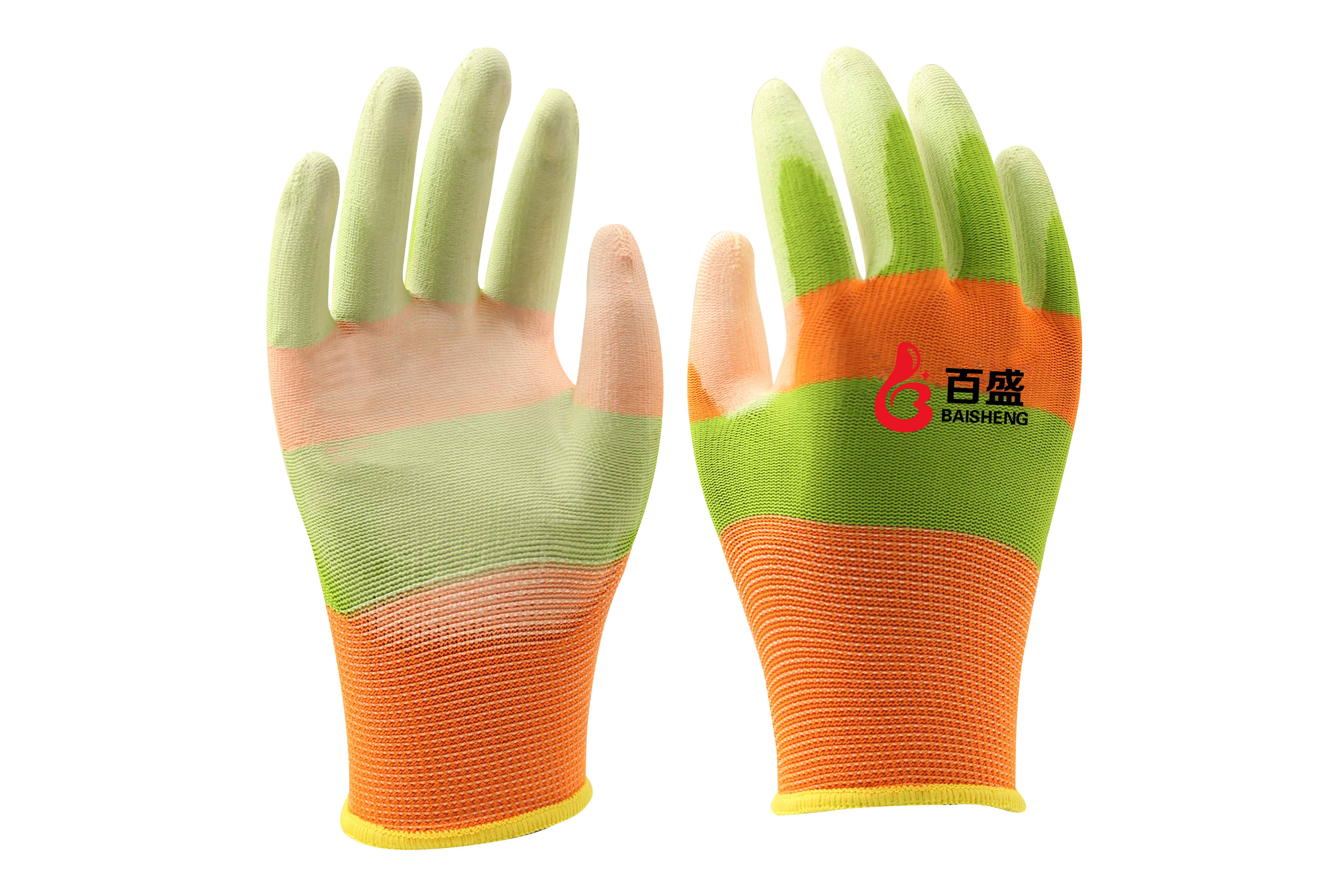 13 gauge colorful polyester liner with white pu palm coating glove