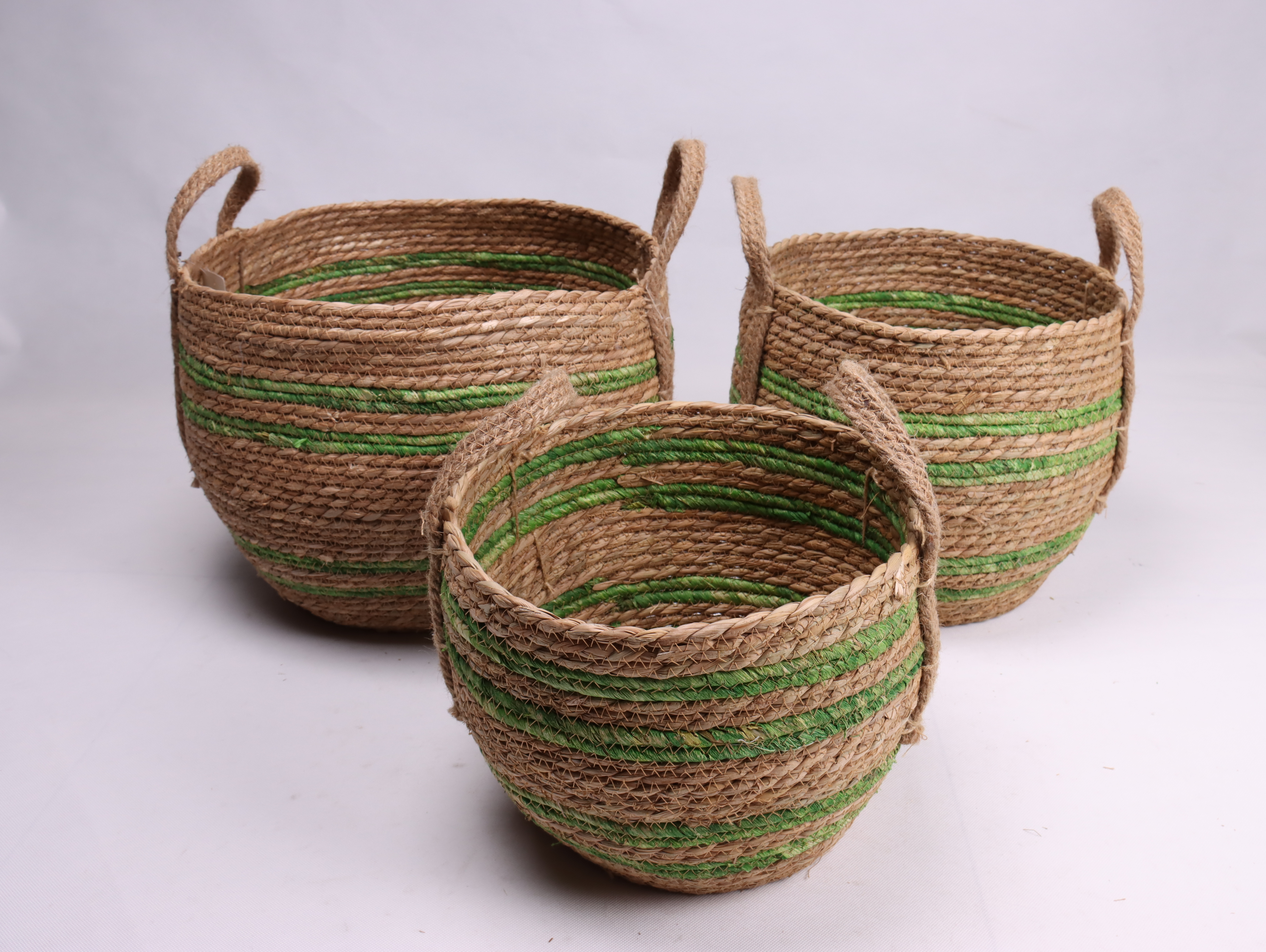 Handmade Natural Corn Husk Straw Woven Large Laundry Storage Basket set of 3