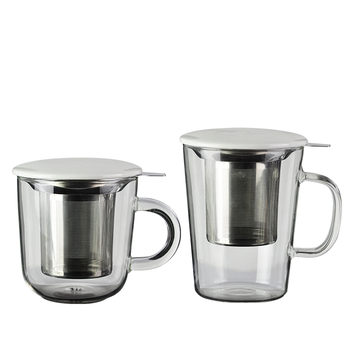 Uni-tea mug set, 1 borosilicate glass mug, 1 porcelain lid, 1 stainless steel infuser